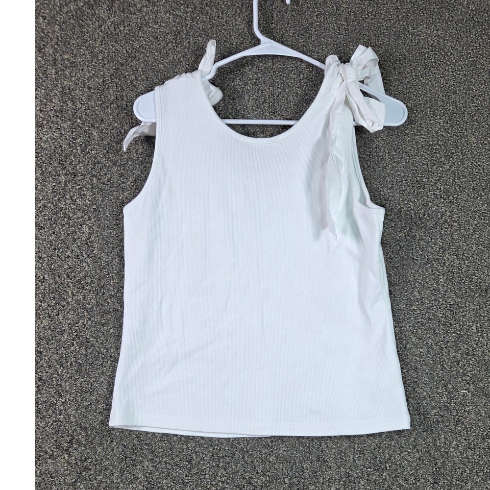 French Connection Tank Top Womens XL White Bow Tie Shoulder Ribbed